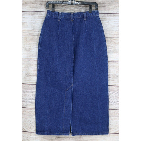 VINTAGE Vivaldi Womens Size 8 Pleated Mid Rise Midi Jean Skirt Blue - Picture 5 of 6